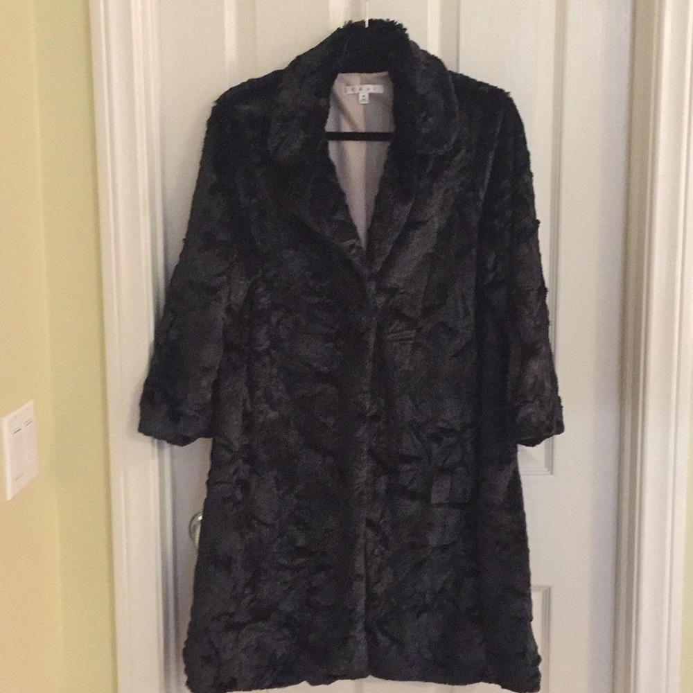 CAbi black fur one-button Coat medium length-Sz M